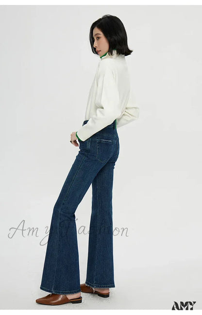 Amy Fashion - Stretch Flare High Waist Slim Ladies Casual Streetwear Denim Jean