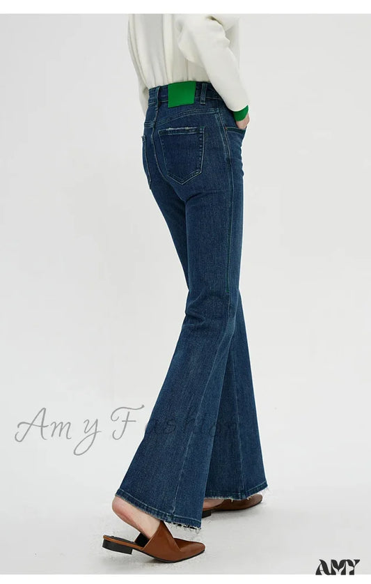 Amy Fashion - Stretch Flare High Waist Slim Ladies Casual Streetwear Denim Jean Blue / 25