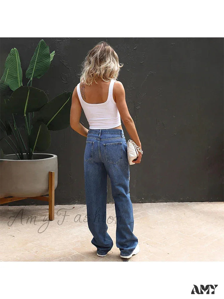 Amy Fashion - Stretch Ripped Loose Comfortable Casual Vintage Streetwear Wide Stylish Jean