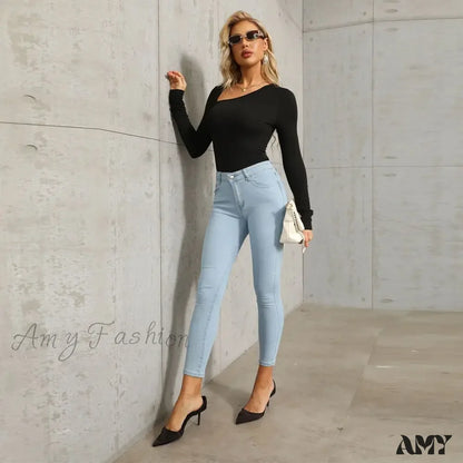 Amy Fashion - Stretch Skinny Women’s High Waisted Sexy Streetwears Pencil Elastici Denim Slim