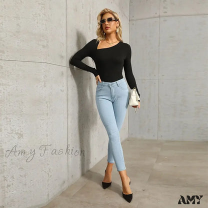 Amy Fashion - Stretch Skinny Women’s High Waisted Sexy Streetwears Pencil Elastici Denim Slim