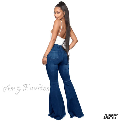 Amy Fashion - Stretch Slim Flare For Women Pink Bell Bottom 2024 High Waist Skinny Boot-Cut Denim