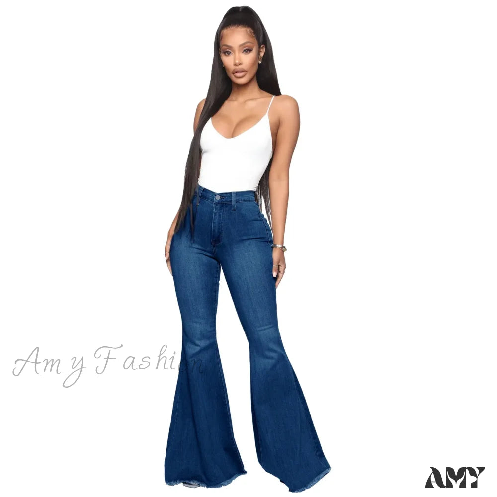 Amy Fashion - Stretch Slim Flare For Women Pink Bell Bottom 2024 High Waist Skinny Boot-Cut Denim