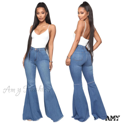 Amy Fashion - Stretch Slim Flare For Women Pink Bell Bottom 2024 High Waist Skinny Boot-Cut Denim