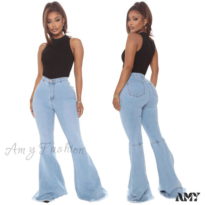 Amy Fashion - Stretch Slim Flare For Women Pink Bell Bottom 2024 High Waist Skinny Boot-Cut Denim