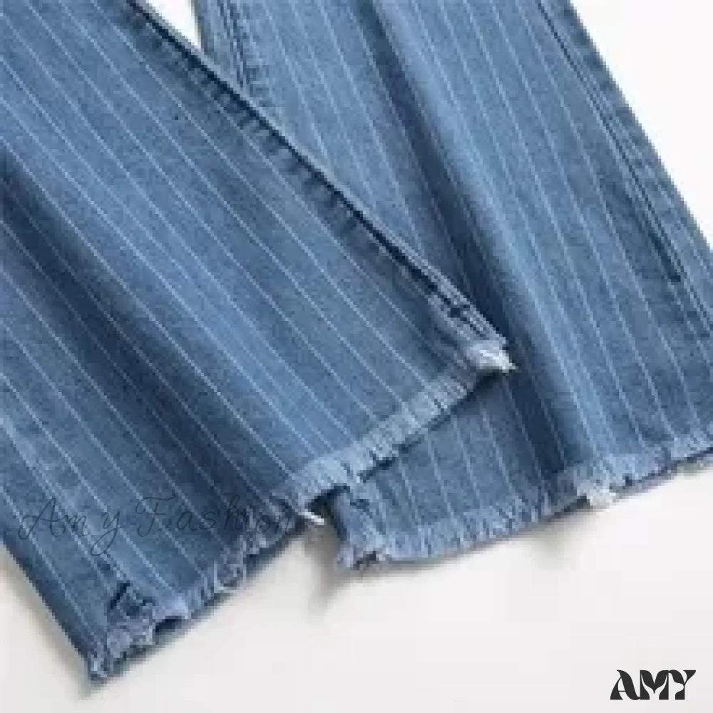 Amy Fashion - Stretch Women Flare Lady Vintage Blue Striped Plaid Hips Wrap High Waist Streetwear