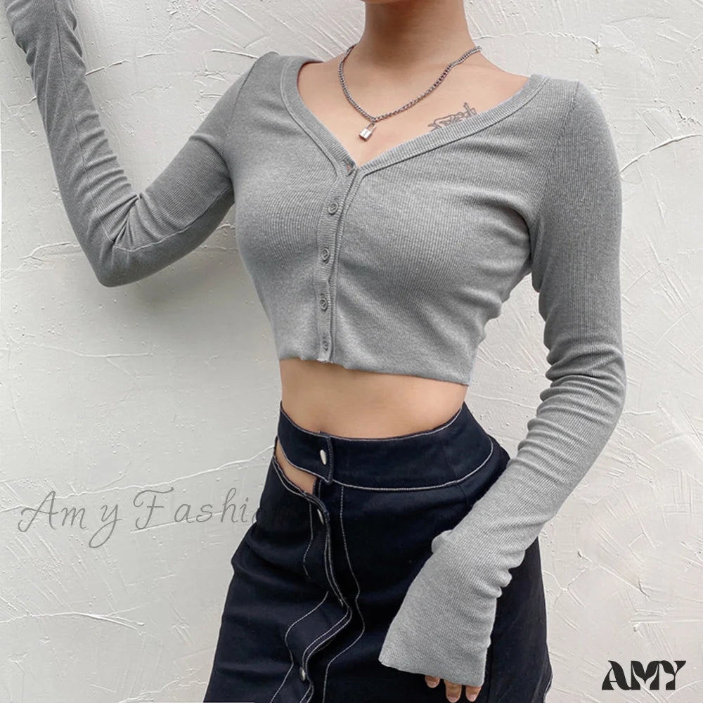 Amy Fashion - Stretchy Long Sleeve Crop Tops Cardigan