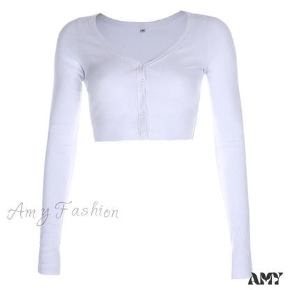 Amy Fashion - Stretchy Long Sleeve Crop Tops Cardigan White / S