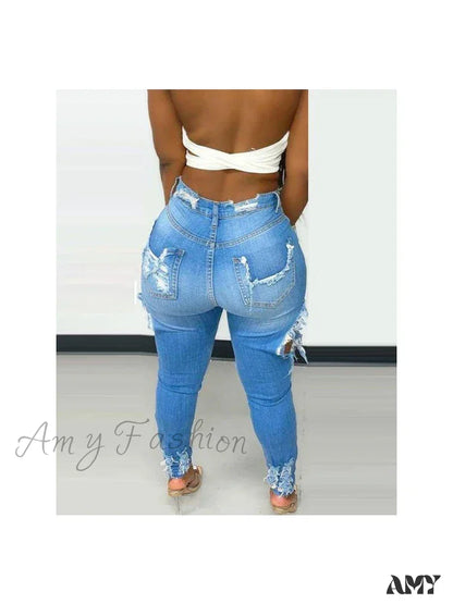 Amy Fashion - Stretchy Ripped High Waisted Women Skinny Autumn Winter Female Denim Jean