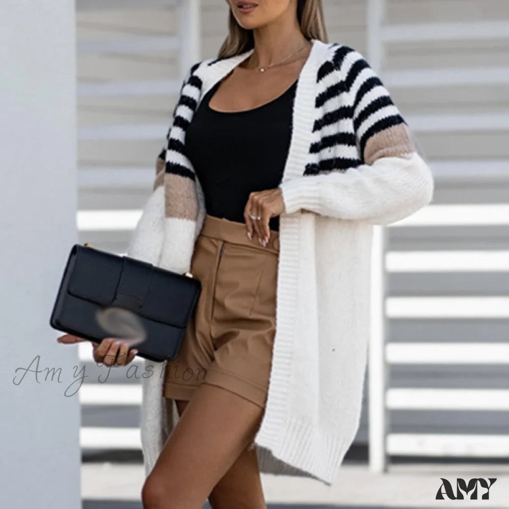 Amy Fashion - Stripe Contrast Sweater Winter Causal Long Sleeve Outerwear