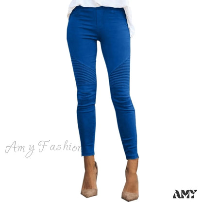 Amy Fashion - Striped Print Imitation Jean Blue / S