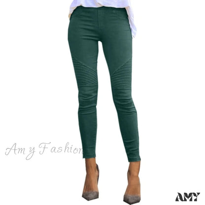 Amy Fashion - Striped Print Imitation Jean Green / S