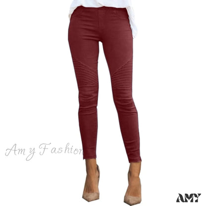 Amy Fashion - Striped Print Imitation Jean Red / S