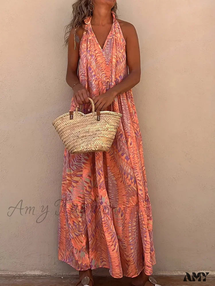 Amy Fashion - Summer Beach Lady Long Casual Loose Sleeveless Boho Dress