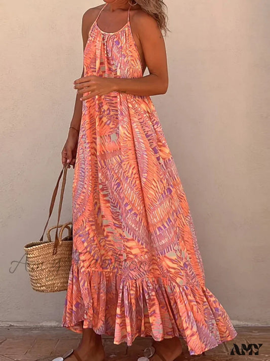 Amy Fashion - Summer Beach Lady Long Casual Loose Sleeveless Boho Dress