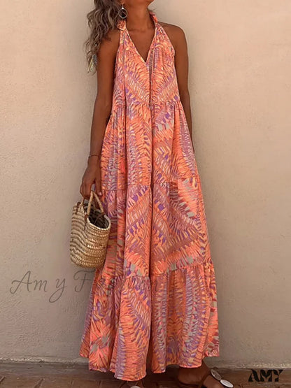 Amy Fashion - Summer Beach Lady Long Casual Loose Sleeveless Boho Dress