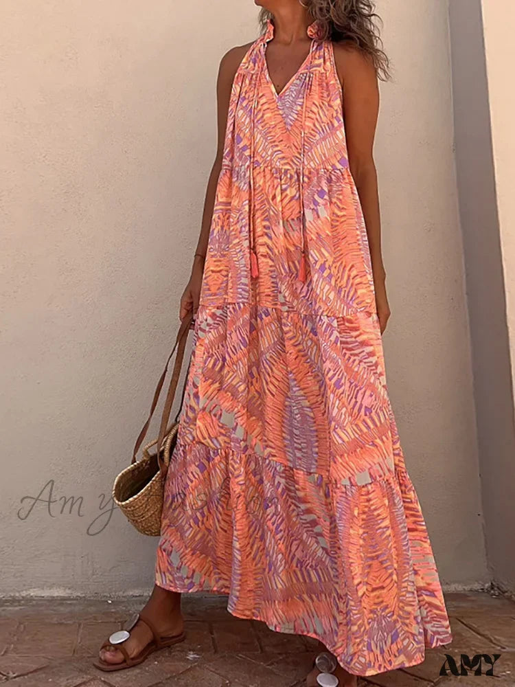 Amy Fashion - Summer Beach Lady Long Casual Loose Sleeveless Boho Dress