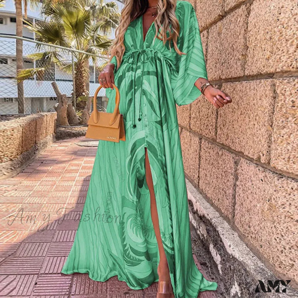 Amy Fashion - Summer Elegant Gorgeous Printing Long Party Boho Dress Dark Green / S