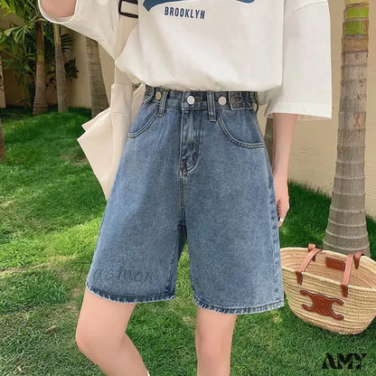 Amy Fashion - Summer Half Women Denim Shorts High Waist Belted Streetwear Jean