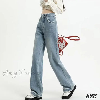 Amy Fashion - Summer Light Straight Artistic Washable Lazy Buttons Versatile New Women’s Jean