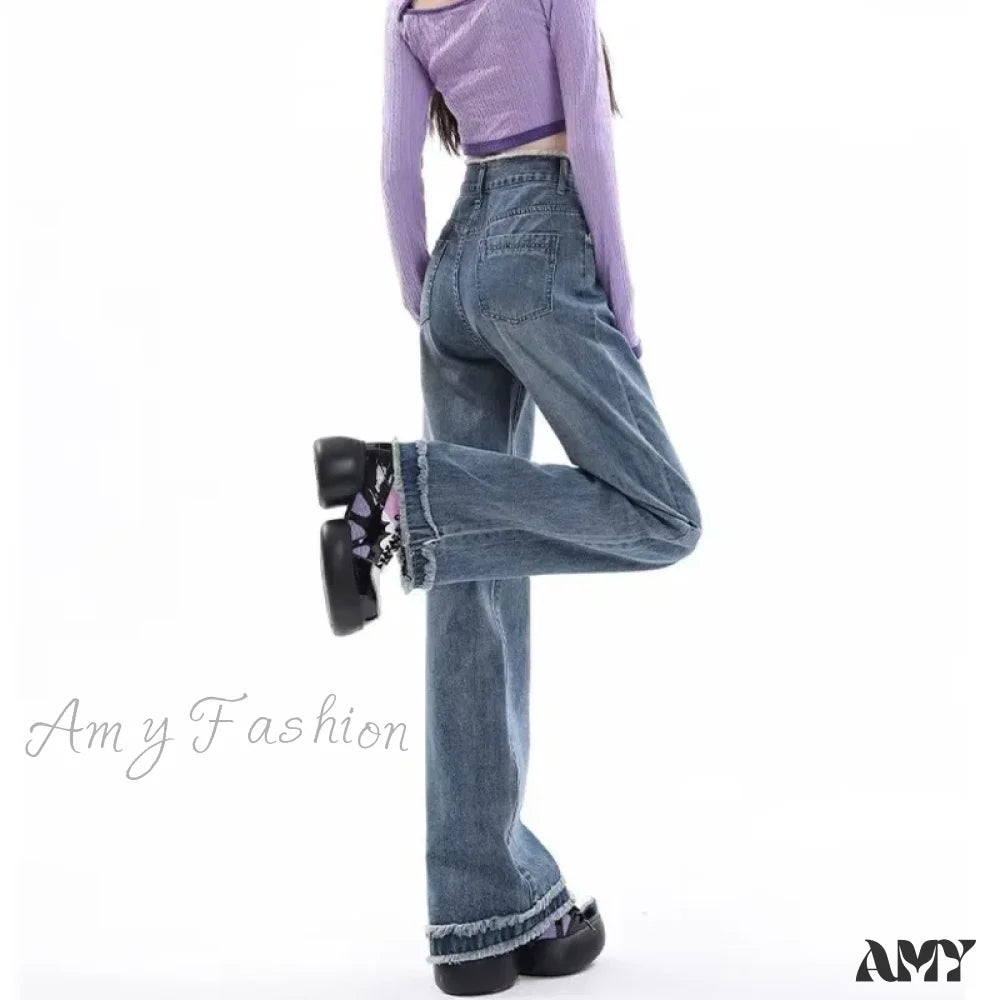 Amy Fashion - Summer Light Straight Artistic Washable Lazy Buttons Versatile New Women’s Jean