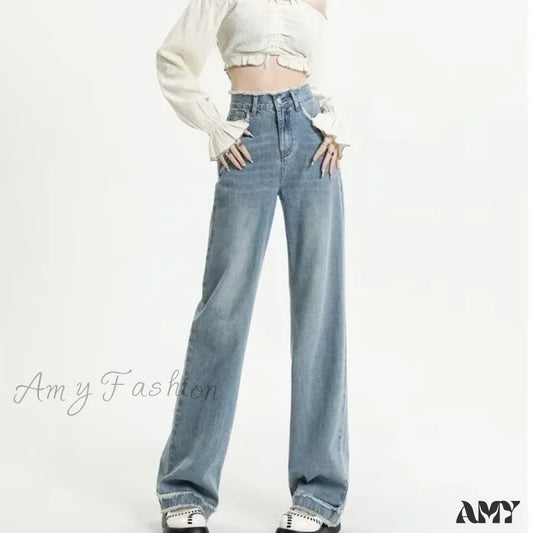 Amy Fashion - Summer Light Straight Artistic Washable Lazy Buttons Versatile New Women’s Jean