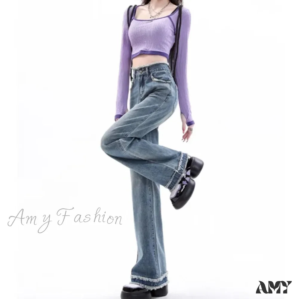 Amy Fashion - Summer Light Straight Artistic Washable Lazy Buttons Versatile New Women’s Jean