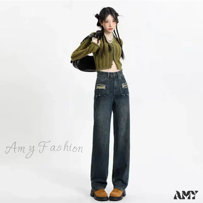 Amy Fashion - Summer New Design Sense High Waist Loose Fitting Slim Straight Pants Narrow Edition