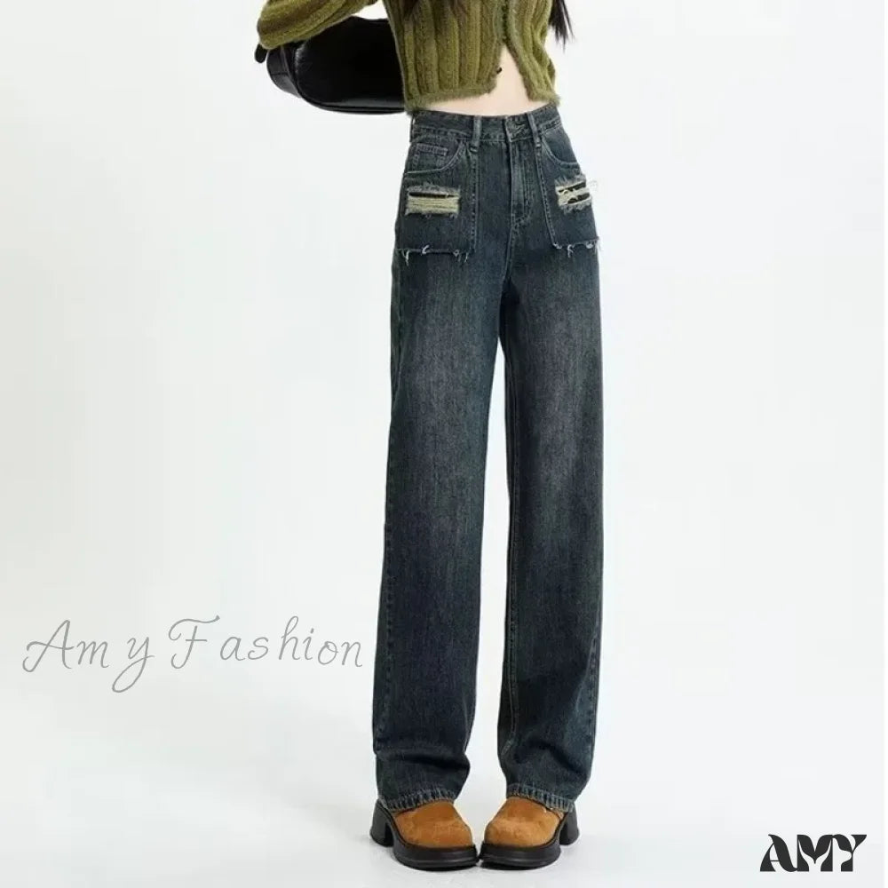 Amy Fashion - Summer New Design Sense High Waist Loose Fitting Slim Straight Pants Narrow Edition