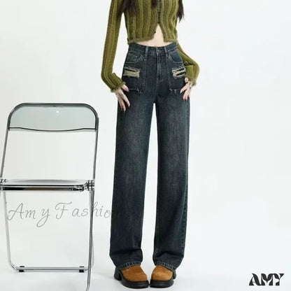 Amy Fashion - Summer New Design Sense High Waist Loose Fitting Slim Straight Pants Narrow Edition