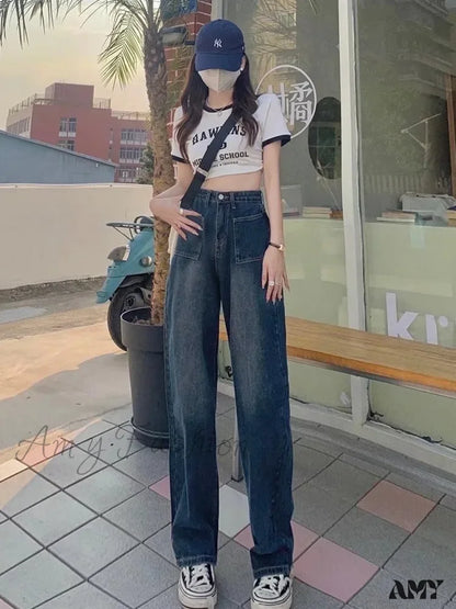 Amy Fashion - Summer Popular Light-Colored New Trendy Wide-Leg Japanese Jean