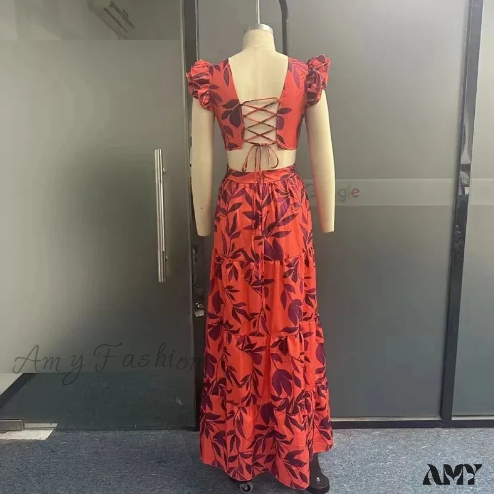 Amy Fashion - Summer Print Maxi Flying Sleeve Party Robe Vintage Boho Dress