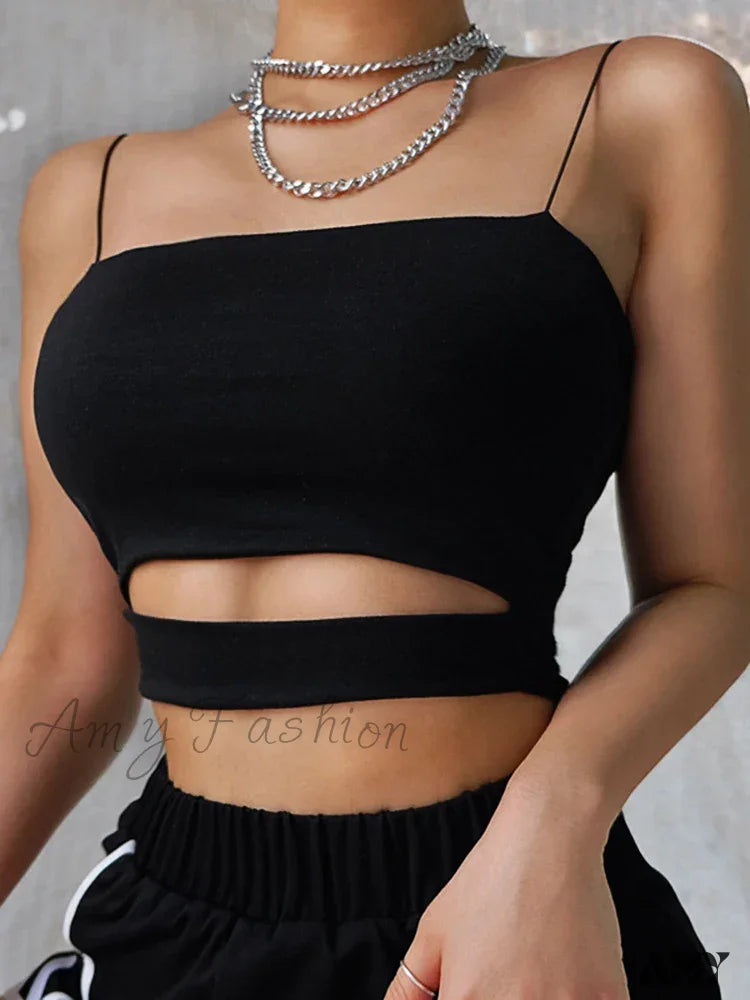 Amy Fashion - Summer Sexy Cut-Out Sleeveless Tank Blouse Crop Top Black / S