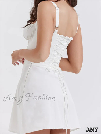 Amy Fashion - Summer Sexy Square Neck Ruched A Line Mini Dress