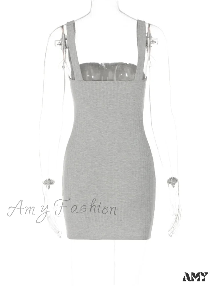 Amy Fashion - Summer Sleeveless Casual Tank Square Neck Low Cut Mini Dress