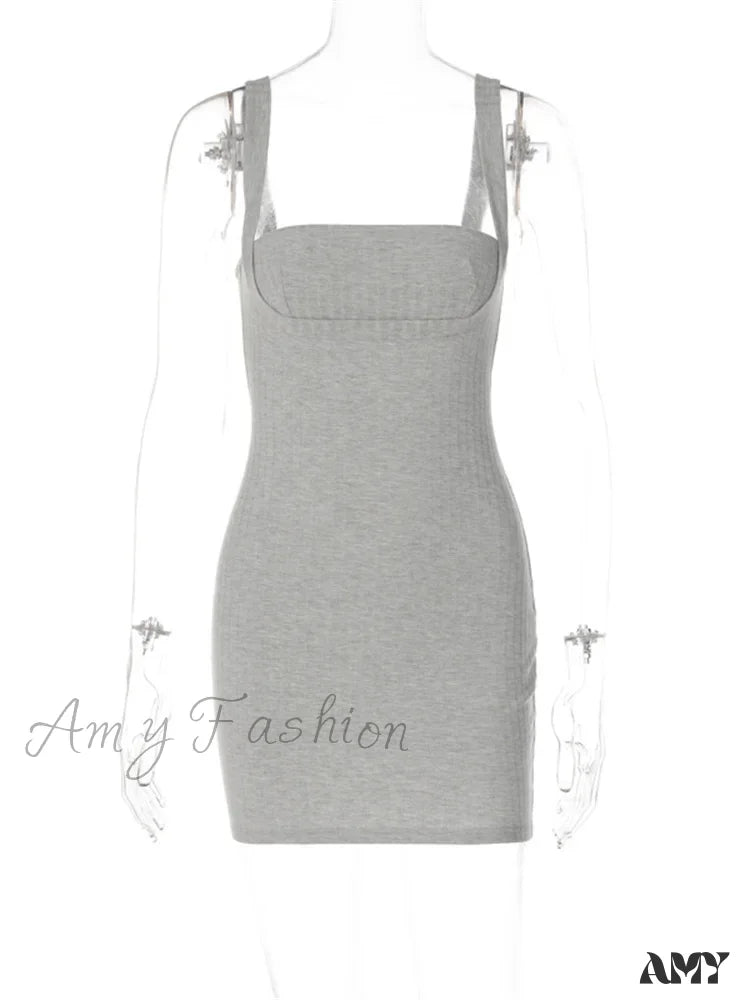 Amy Fashion - Summer Sleeveless Casual Tank Square Neck Low Cut Mini Dress