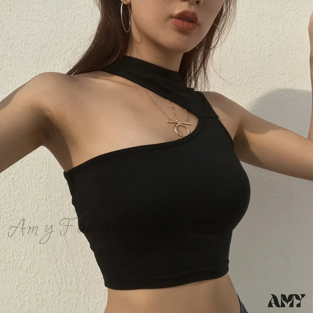 Amy Fashion - Summer Sleeveless Slim Black Tanks Crop Top