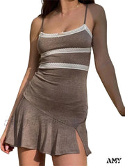 Amy Fashion - Summer Sleeveless Strap Backless Party Lace Patchwork Mini Dress