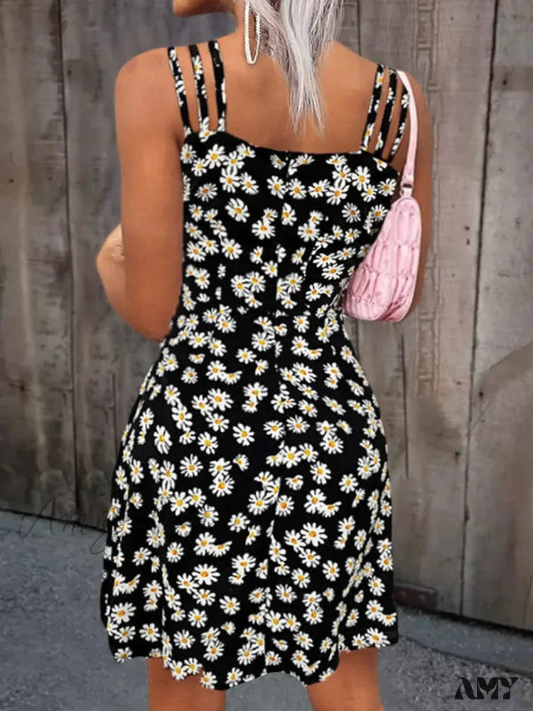 Amy Fashion - Summer Vintage Floral Daisy Print Sexy Boho Dress