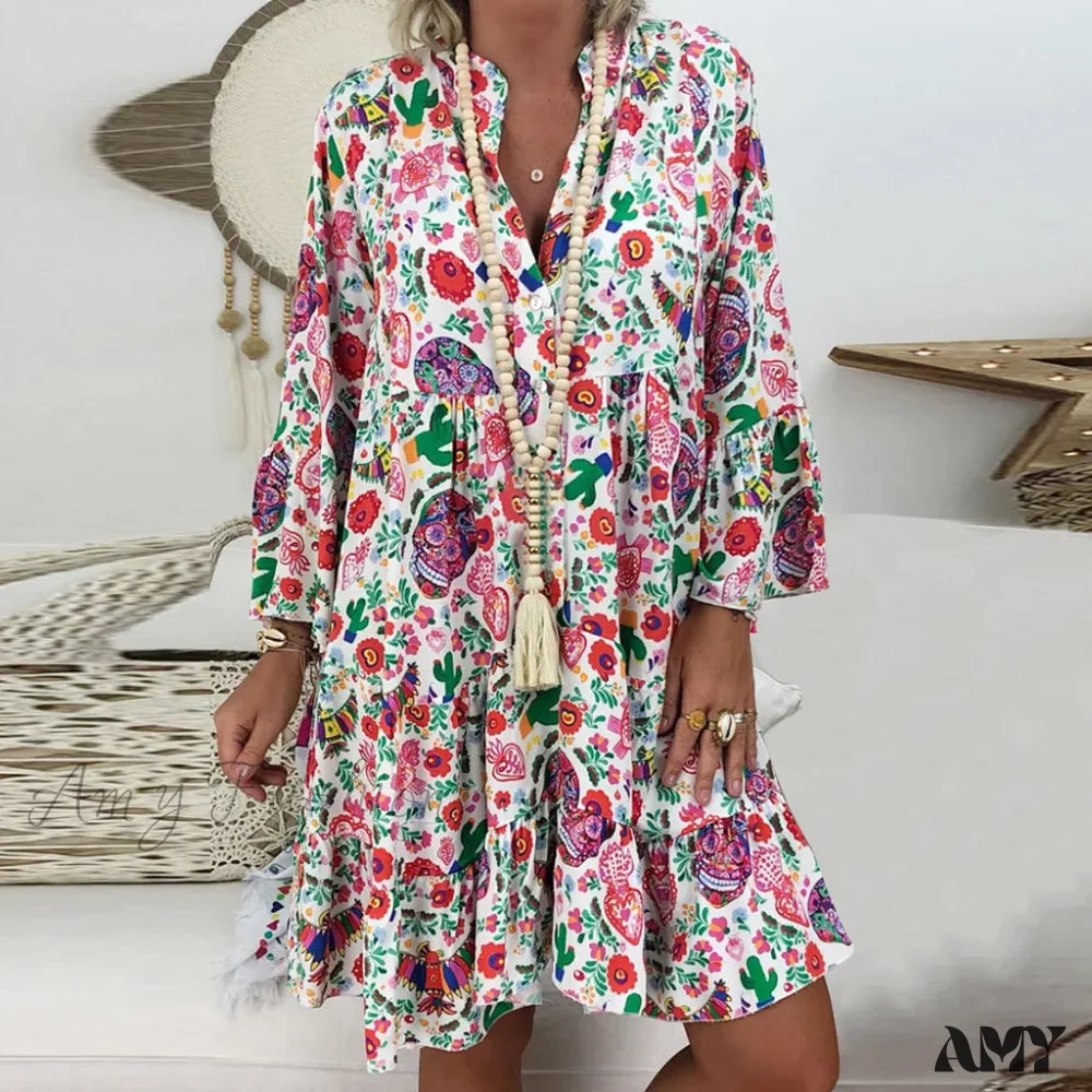 Amy Fashion - Summer Y2K Ladies Loose Bohemian Short Women’s Boho Dress