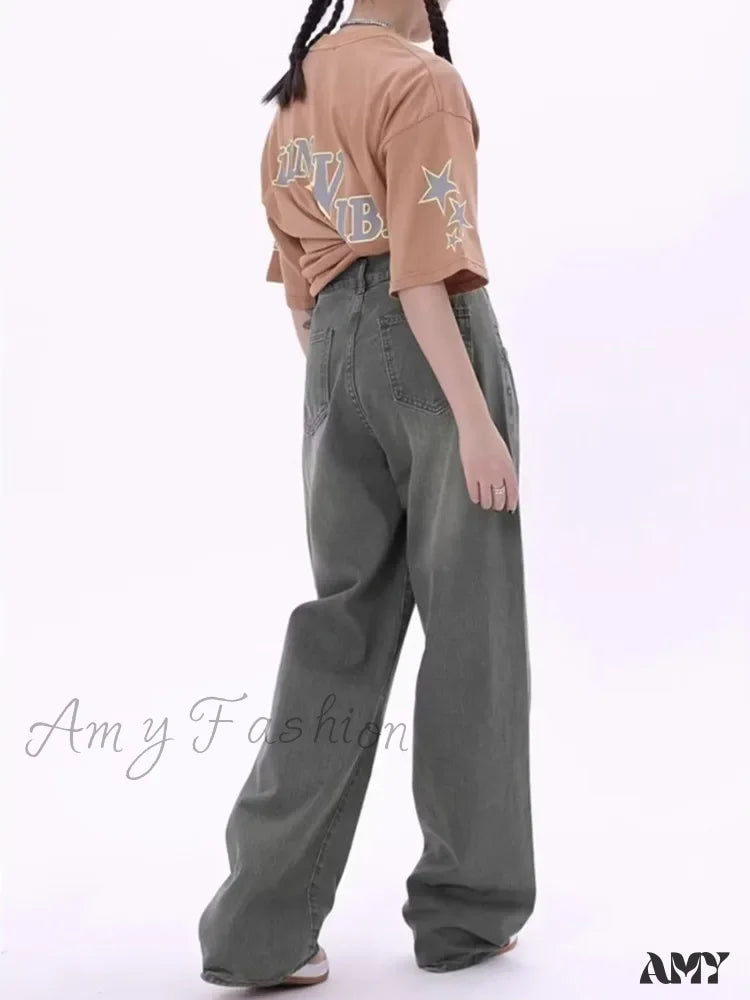 Amy Fashion - Super Soft Thin High Street Slim Loose Autumn New Waist Wide Leg Women’s Jean