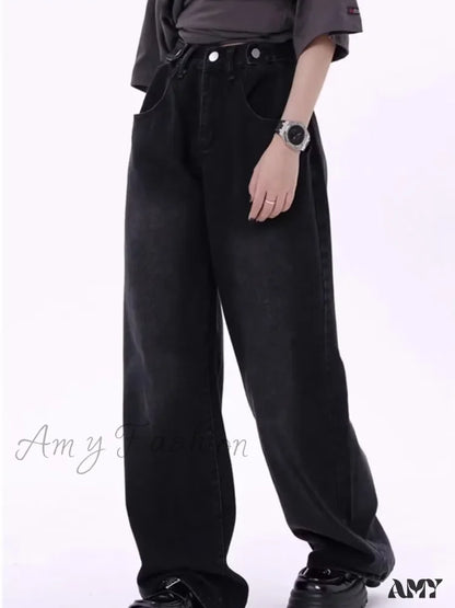 Amy Fashion - Super Soft Thin High Street Slim Loose Autumn New Waist Wide Leg Women’s Jean