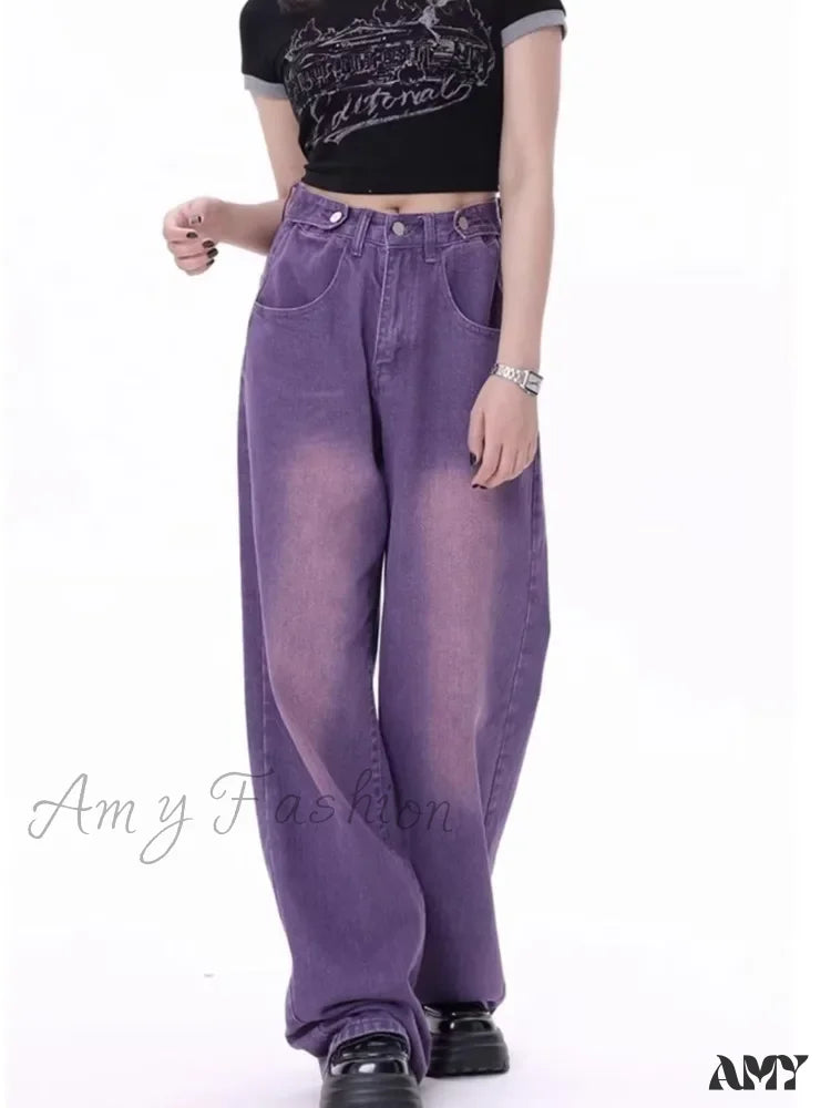 Amy Fashion - Super Soft Thin High Street Slim Loose Autumn New Waist Wide Leg Women’s Jean