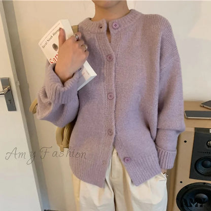 Amy Fashion - Sweaters Cardigans Warm Casual Arrival Solid Knitwear Loose Coat