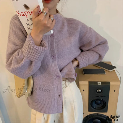 Amy Fashion - Sweaters Cardigans Warm Casual Arrival Solid Knitwear Loose Coat