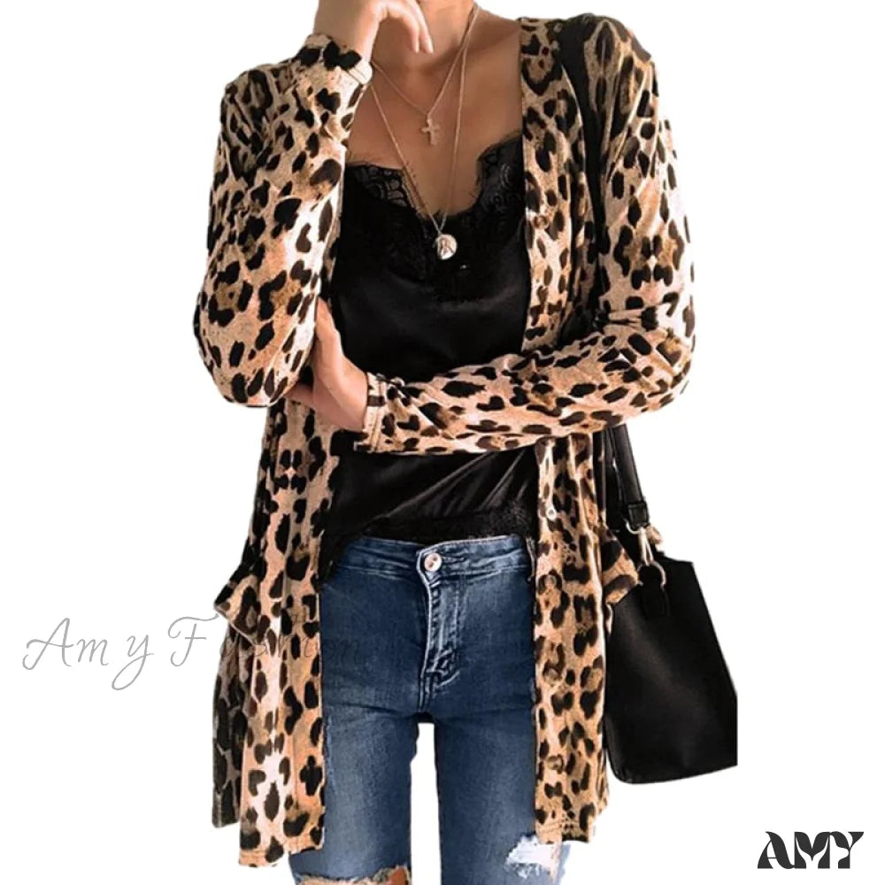 Amy Fashion - Sweaters Long Sleeve Leopard Print Knitted Top