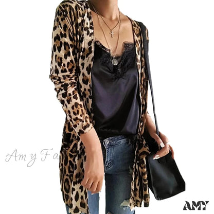 Amy Fashion - Sweaters Long Sleeve Leopard Print Knitted Top