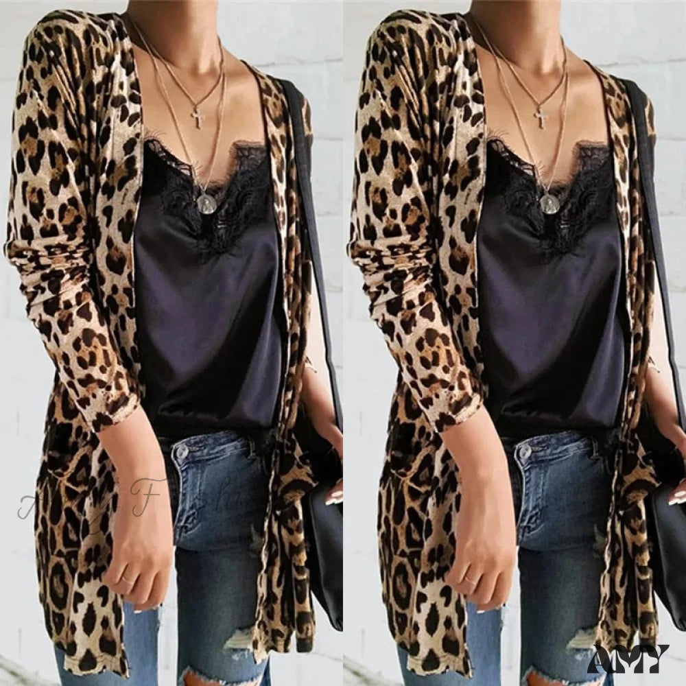 Amy Fashion - Sweaters Long Sleeve Leopard Print Knitted Top