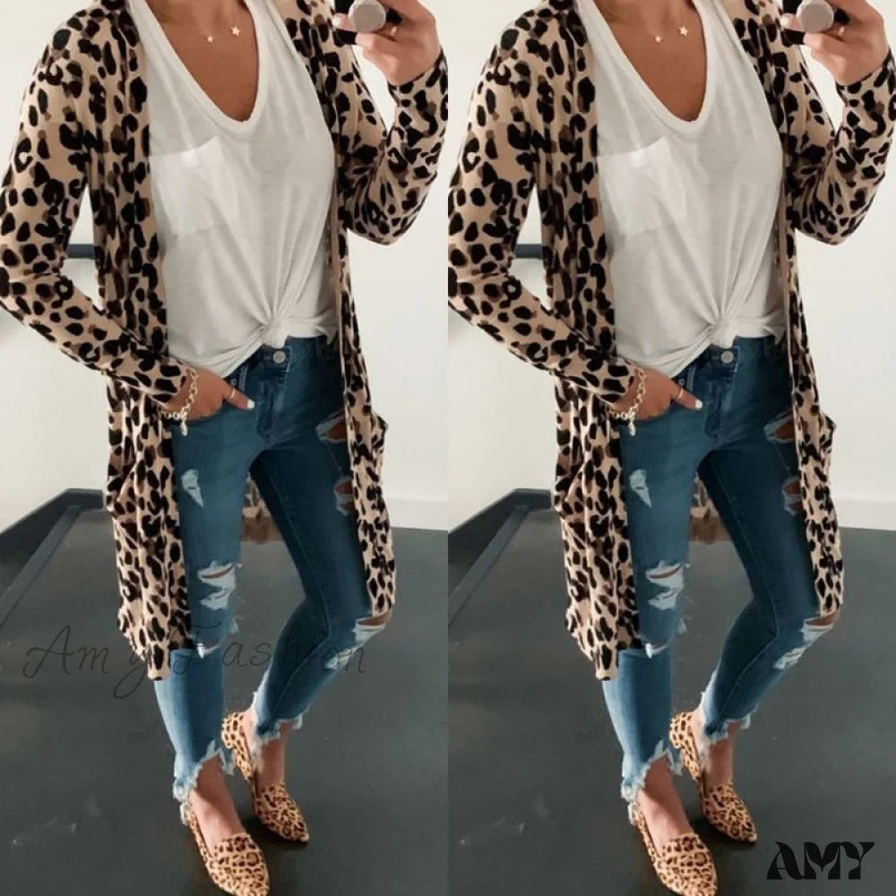 Amy Fashion - Sweaters Long Sleeve Leopard Print Knitted Top