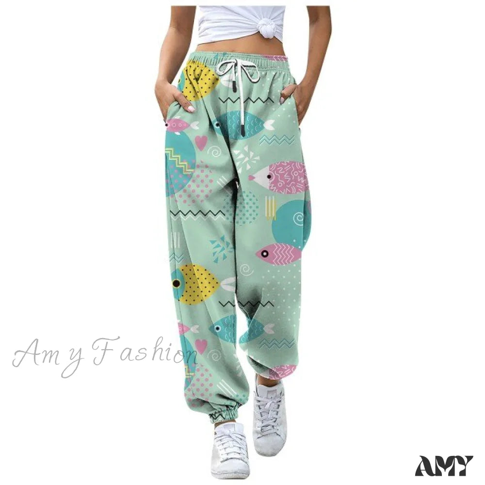 Amy Fashion - Sweatpants Casual Animal Printed Pattern Trousers Green / S